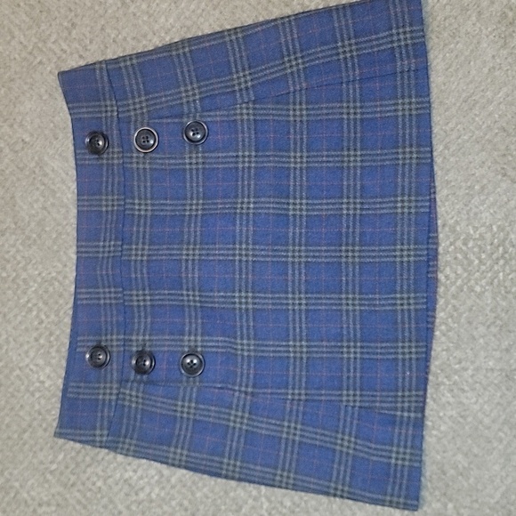 Vtg Y2K Gap Skirt Blue Plaid Wool Blend Mini School Tartan - Picture 1 of 5